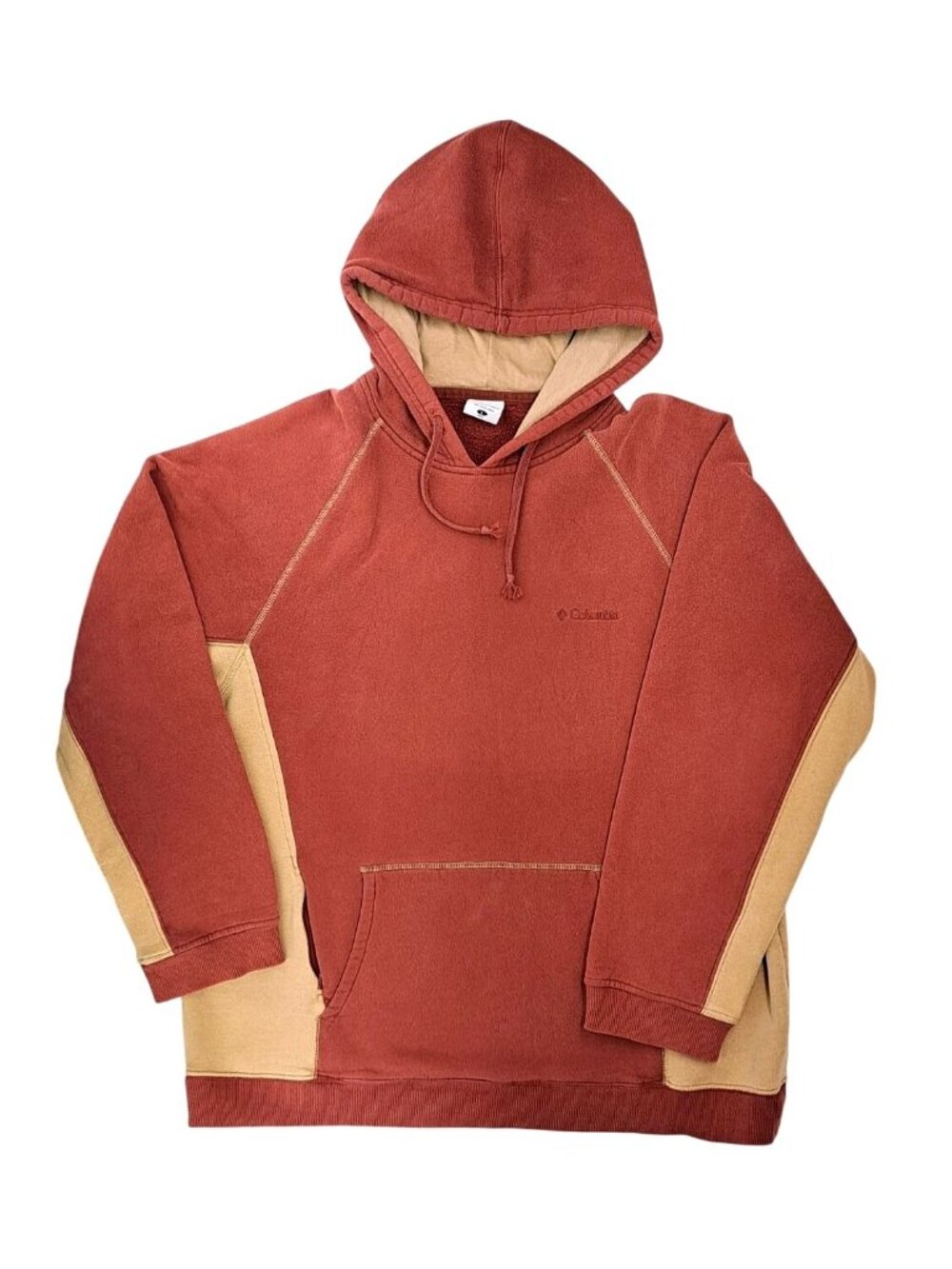 Columbia Men Size Large Two-Tone Rust Beige Pullover Hoodie Hart Mountain Soft